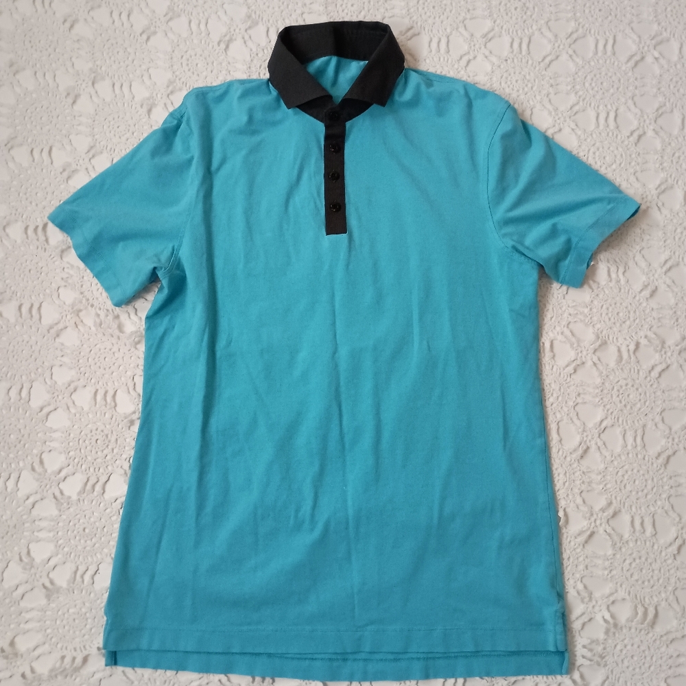 Lululemon Polo T Shirt Sky Navy Blue Point Collar Lightweight Athletic Large Men